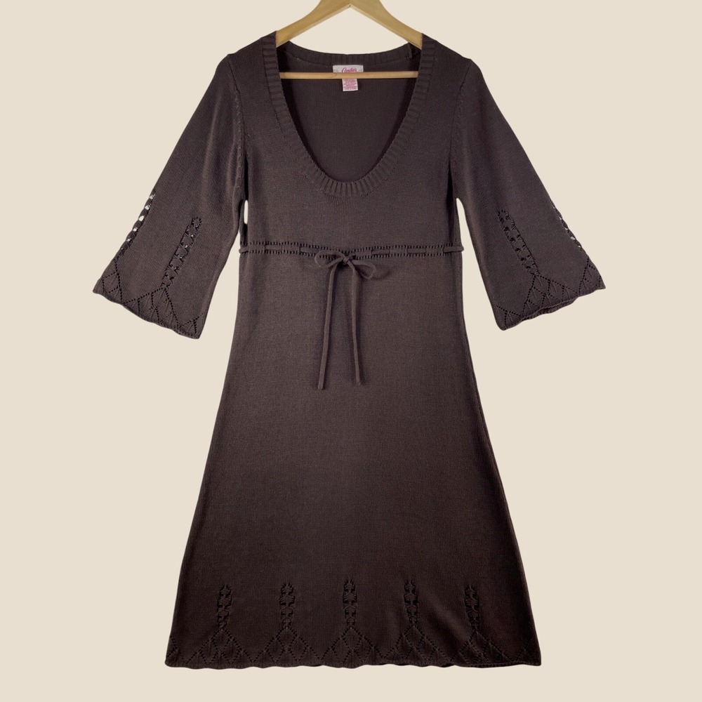 vintage Y2K sweater dress crochet trim chocolate brown XL twee fairy grunge btc